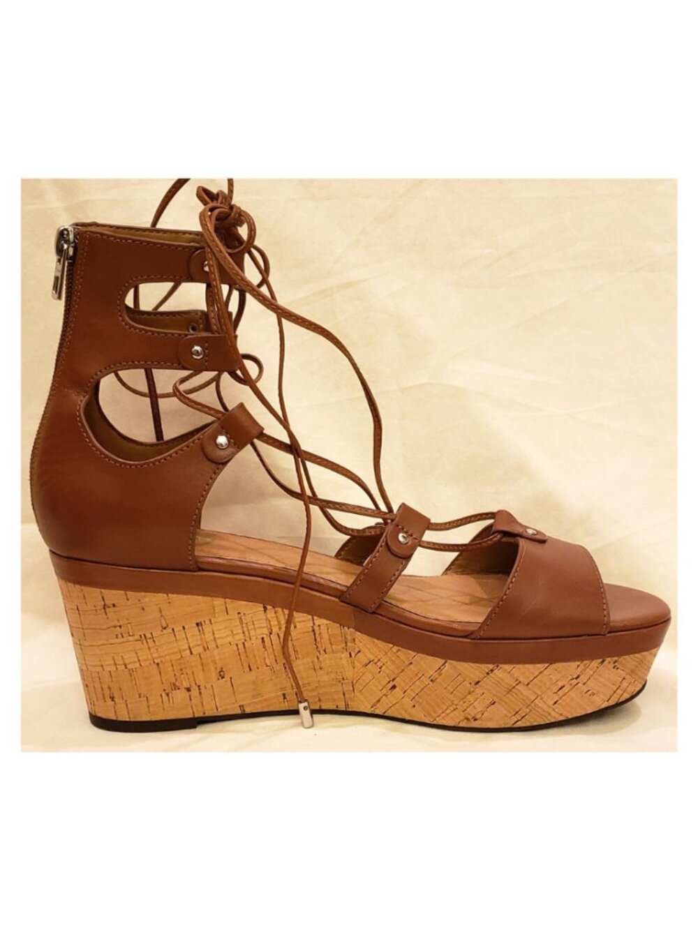 Coach Lace-up Wedge Sandals Size 9.5 B Brown Leather